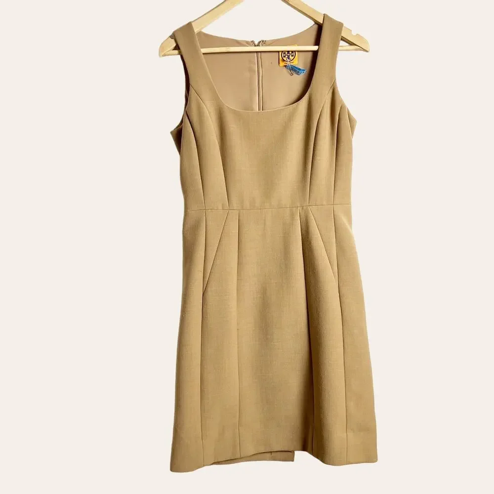 Tory Burch Azalea Camel Tan Wool Sleeveless Sheath Dress Size 4